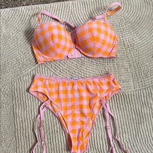 NWT SavagexFenty Pink and Orange Checkered Women's Lingerie Set
